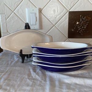 RARE HTF Roshco set of 6 au gratin dish cobalt blue